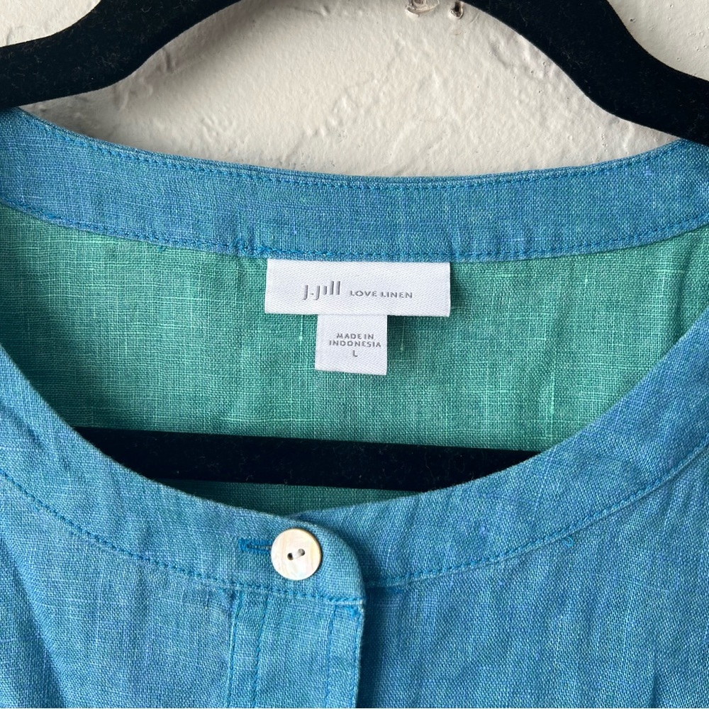 J. Jill Love Linen Tunic Henley Shirt Chambray Coastal Beach Resortwear - Picture 4 of 9